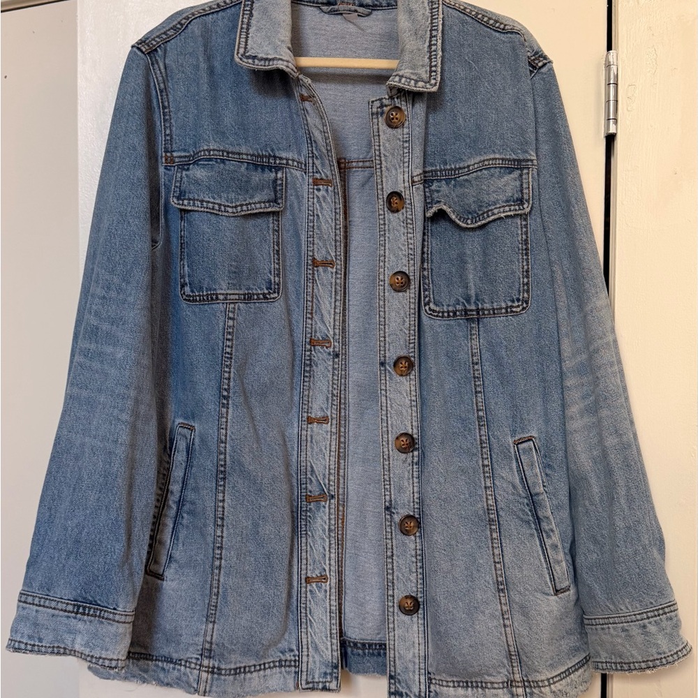 Free People Light Blue Denim Shacket with Button Front